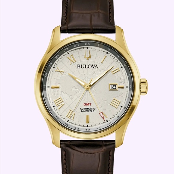 Bulova Classic Wilton GMT Automatic Brown Leather Strap Watch | 43mm Mens - Picture 1 of 12